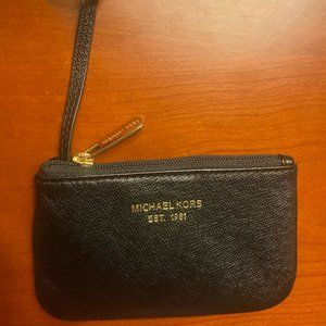 Michael Kors Leather Top Zip Coin Pouch Card Holder Key Ring Wallet